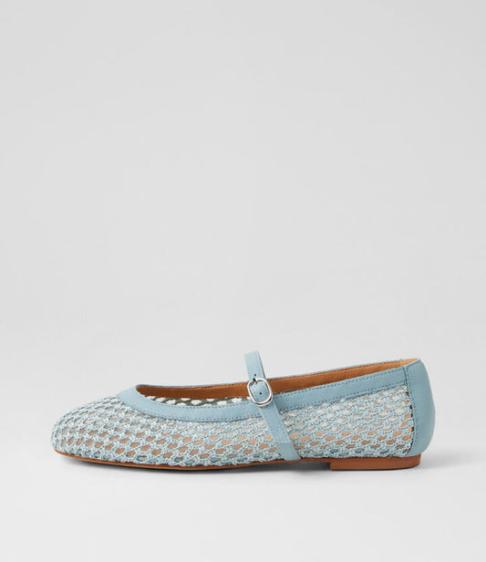Image of Shoes. Productname: Murph Pale Blue Woven Leather Ballet Flats in Pale Blue colour by brand - MIDAS
