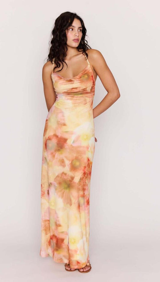 Image of Dresses. Product name - Sunset Tonal Mesh Maxi Dress in Watercolour Floral colour by brand - MINKPINK