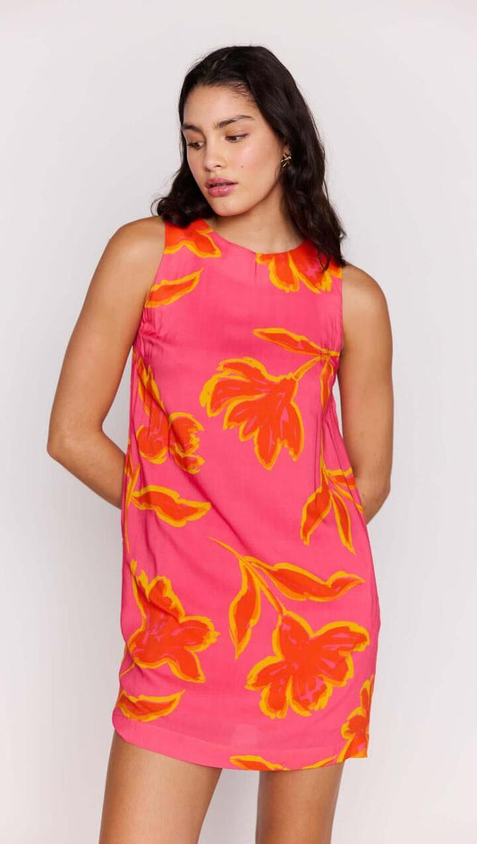 Image of Dresses. Product name - Pink Floral ECOVERO Shift Mini Dress in Pink Pop Floral colour by brand - MINKPINK