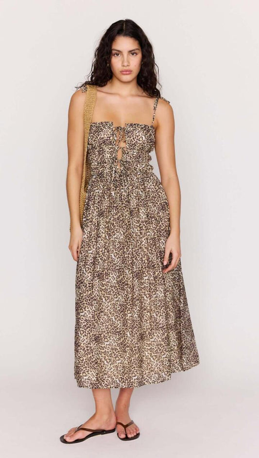 Image of Dresses. Product name - Leopard Tie Front Midi Dress in Leopard colour by brand - MINKPINK