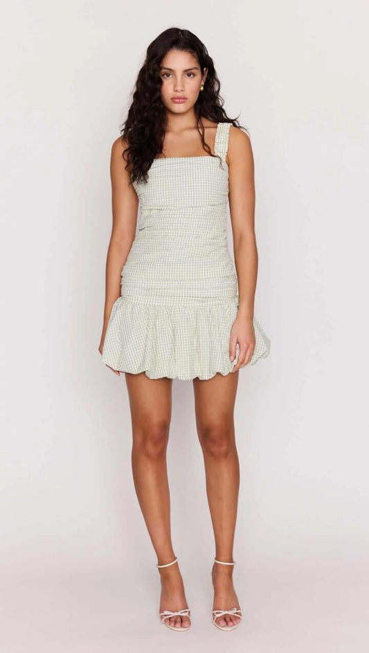 Image of Dresses. Product name - Green Gingham Bubble Mini Dress in Sage Gingham colour by brand - MINKPINK
