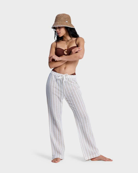 Image of a model wearing Pants. Productname: roxy Womens Moana Story Cover Up Pants Pebble - in Pebble colour by brand - Roxy