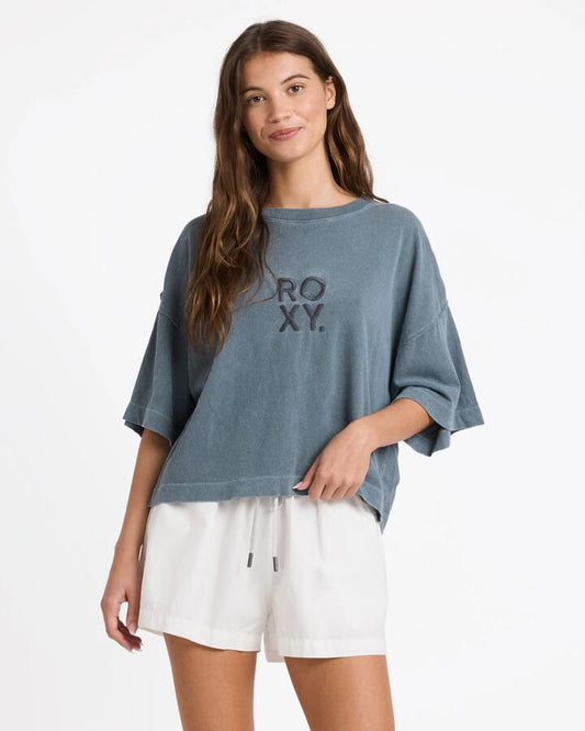 Image of T-Shirts. Productname: roxy Womens Warm Ups Oversized T-Shirt Dark Slate - in Dark Slate colour by brand - Roxy