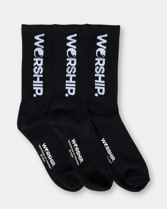 Image of Socks. Productname: worship Mens Core 3 Pack Crew Socks Black - in Black colour by brand - Worship