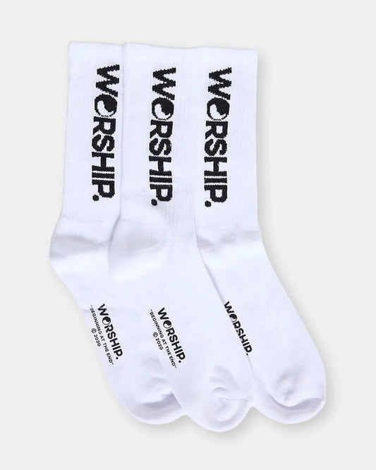 Image of Socks. Productname: worship Mens Cherub Core 3 Pack Crew Socks White - in White colour by brand - Worship