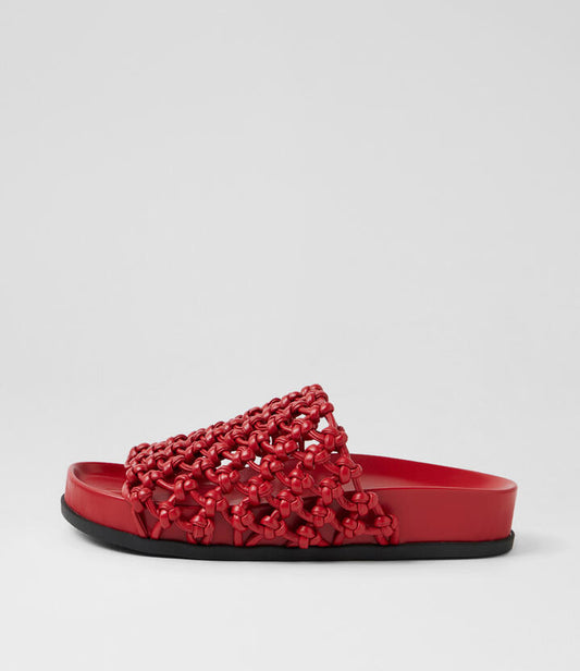 Image of Slippers. Productname: Carila Red Leather Slides in Red colour by brand - MOLLINI