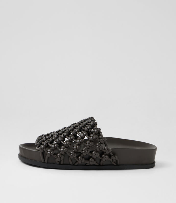 Image of Slippers. Productname: Carila Choc Leather Slides in Choc colour by brand - MOLLINI