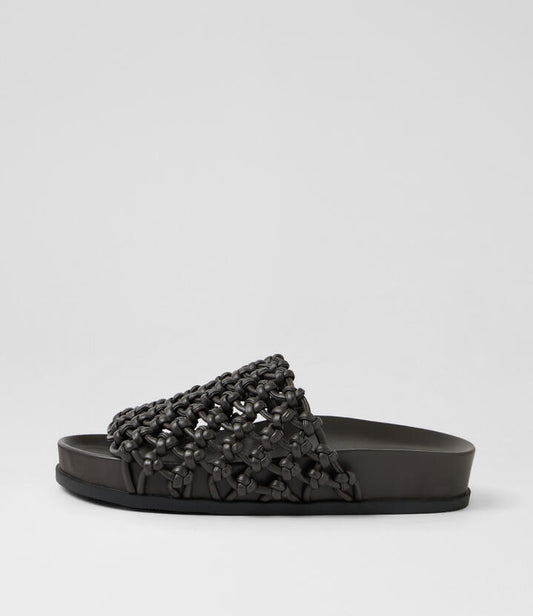 Image of Slippers. Productname: Carila Choc Leather Slides in Choc colour by brand - MOLLINI