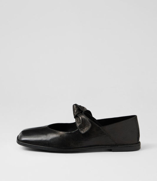 Image of Shoes. Productname: Buble Black Luxe Leather Flat Shoes in Black Luxe colour by brand - MIDAS