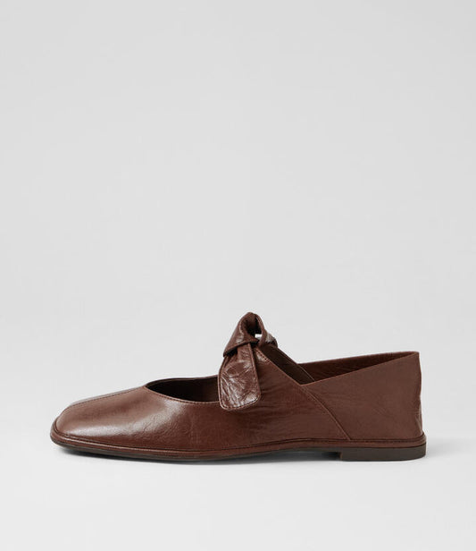 Image of Shoes. Productname: Buble Choc Luxe Leather Flat Shoes in Choc Luxe colour by brand - MIDAS