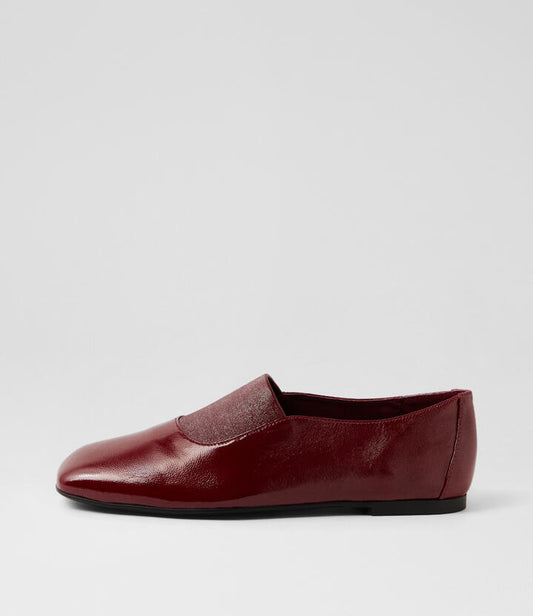 Image of Shoes. Productname: Bobba Bordeaux Crinkle Patent Flat Shoes in Bordeaux colour by brand - MIDAS
