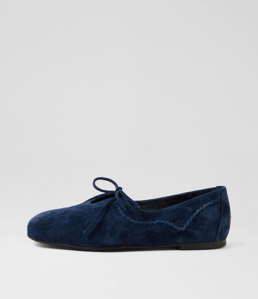 Image of Shoes. Productname: Babos Navy Suede Flat Shoes in Navy colour by brand - MIDAS
