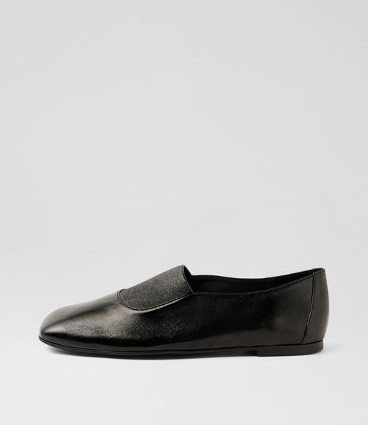 Image of Shoes. Productname: Bobba Black Crinkle Patent Flat Shoes in Black colour by brand - MIDAS