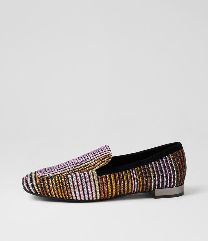 Image of Flats. Productname: Finoola Black Multi Loafers in Black colour by brand - MIDAS