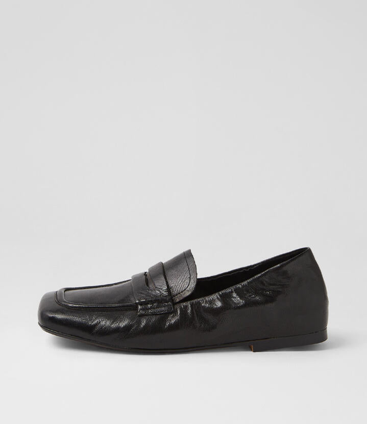Image of Flats. Productname: Allude Black Polish Leather Loafers in Black Polish colour by brand - MIDAS