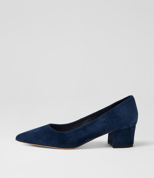 Image of Heels. Productname: Addison Navy Suede Pump Heels in Navy colour by brand - MIDAS