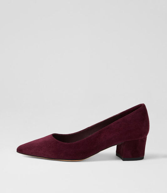 Image of Heels. Productname: Addison Burgundy Suede Pump Heels in Burgundy colour by brand - MIDAS
