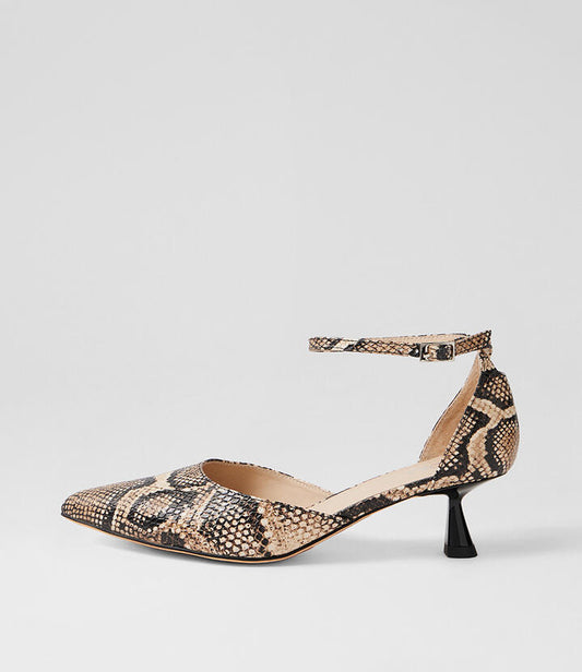 Image of Heels. Productname: Vipera Latte Snake Leather Heels in Latte colour by brand - MIDAS