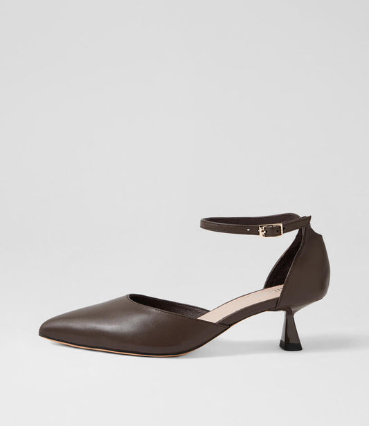 Image of Heels. Productname: Vipera Choc Leather Heels in Choc colour by brand - MIDAS