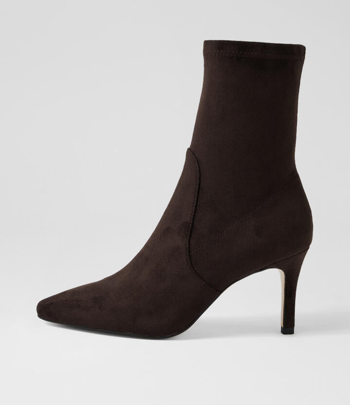 Image of Boots. Productname: Beauty Choc Stretch Microsuede Ankle Boots in Choc colour by brand - MIDAS