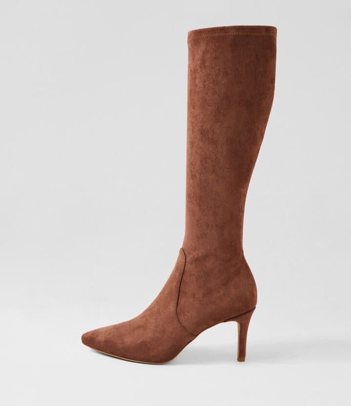 Image of Boots. Productname: Bobi Cocoa Stretch Microsuede Knee High Boots in Cocoa colour by brand - MIDAS
