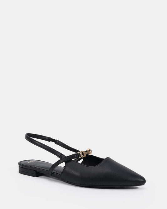 Image of Flats. Productname: Cale Black Vegan Flats in Black colour by brand - Novo