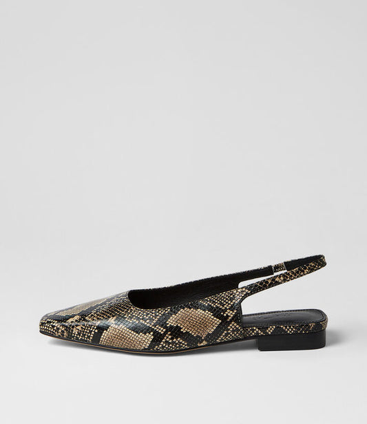 Image of Shoes. Productname: Othentic Fawn Black Snake Leather Flat Shoes in Fawn-Black colour by brand - MOLLINI