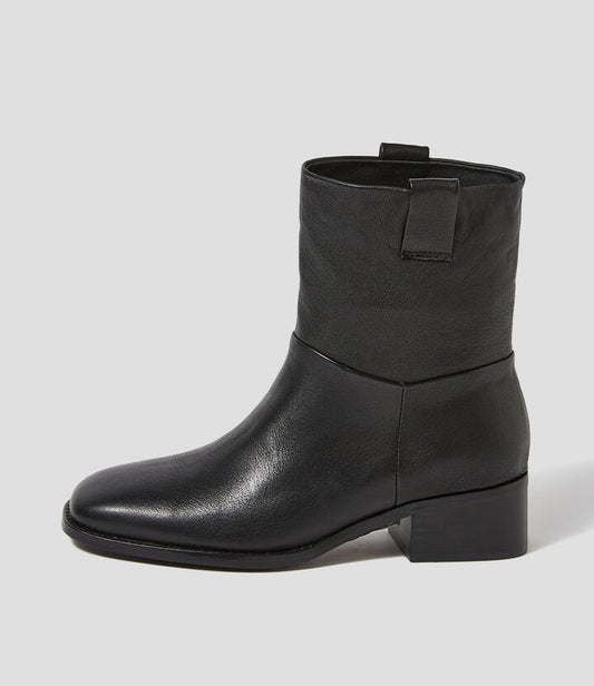 Image of Boots. Productname: Midd Black Leather Ankle Boots in Black-Black Heel colour by brand - MOLLINI