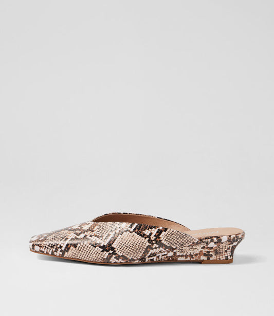 Image of Sandals. Productname: Pocan Nude Snake Leather Mules in Nude colour by brand - MIDAS