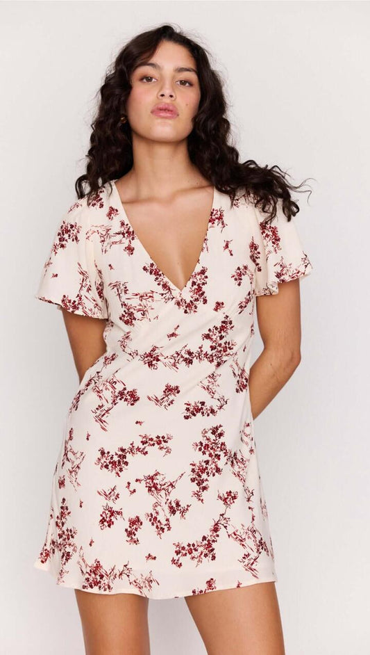 Image of Dresses. Product name - Cream Floral Toile Mini Dress in Toile colour by brand - MINKPINK