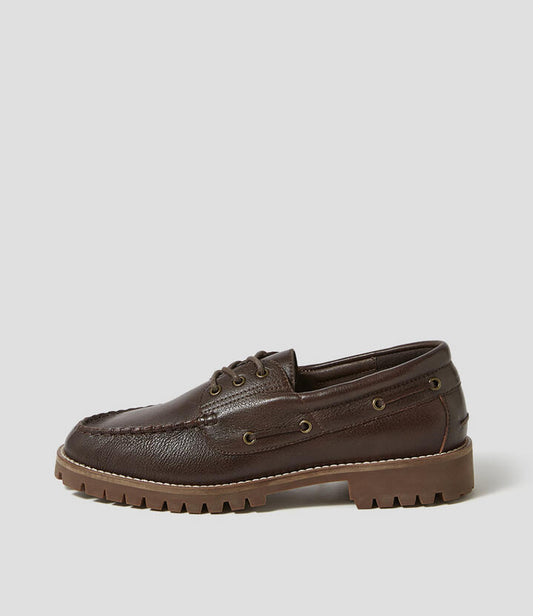 Image of Shoes. Productname: Jinny Brown Leather Boat Shoes in Brown colour by brand - MOLLINI