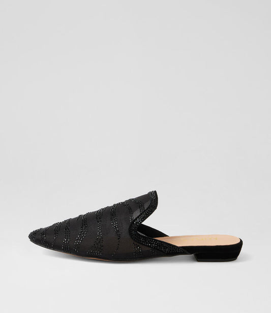 Image of Shoes. Productname: Avida Black Mix Flat Shoes in Black colour by brand - MIDAS