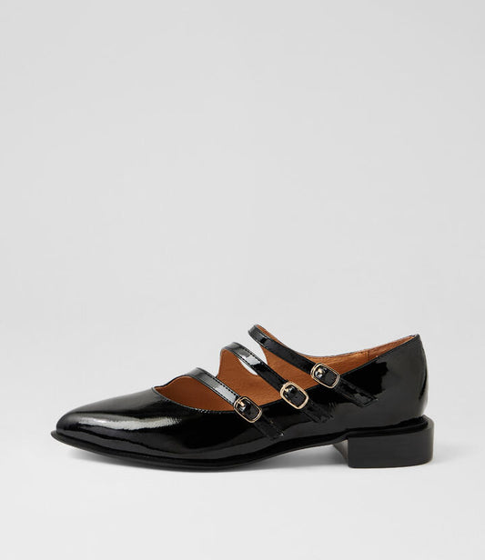 Image of Shoes. Productname: Ernie Black Patent Leather Flat Shoes in Black colour by brand - MIDAS