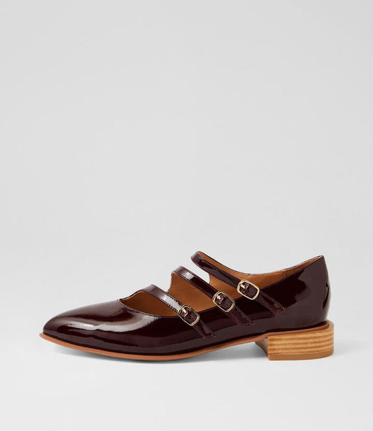 Image of Shoes. Productname: Ernie Burgundy Patent Leather Flat Shoes in Burgundy colour by brand - MIDAS