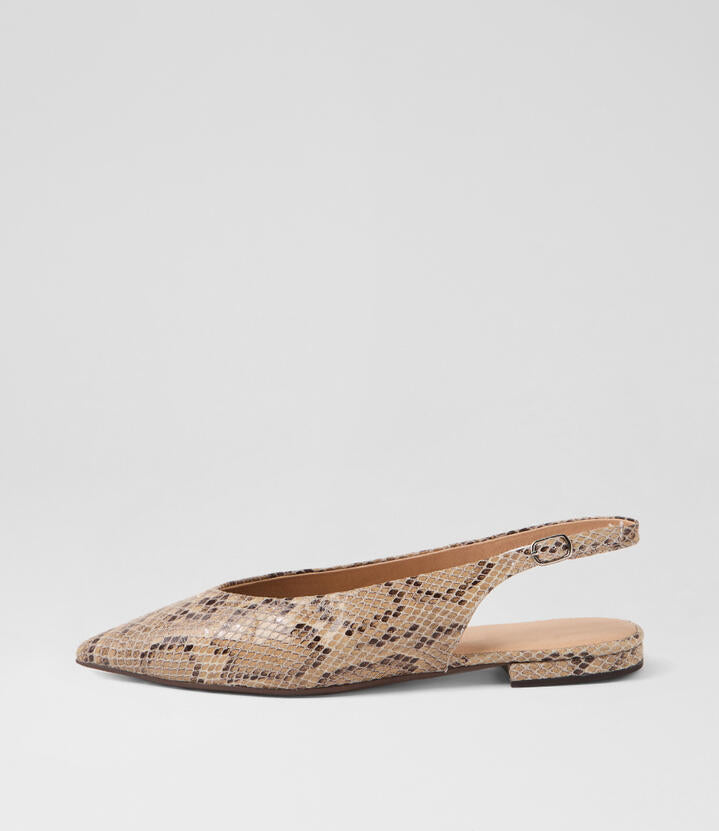 Image of Shoes. Productname: Adjoss Stone Snake Leather Flat Shoes in Stone colour by brand - MIDAS