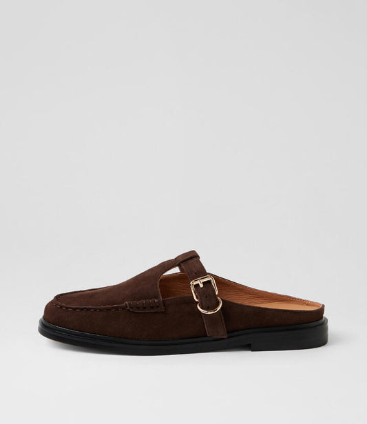 Image of Shoes. Productname: Gemir Espresso Suede Flat Shoes in Espresso colour by brand - MOLLINI