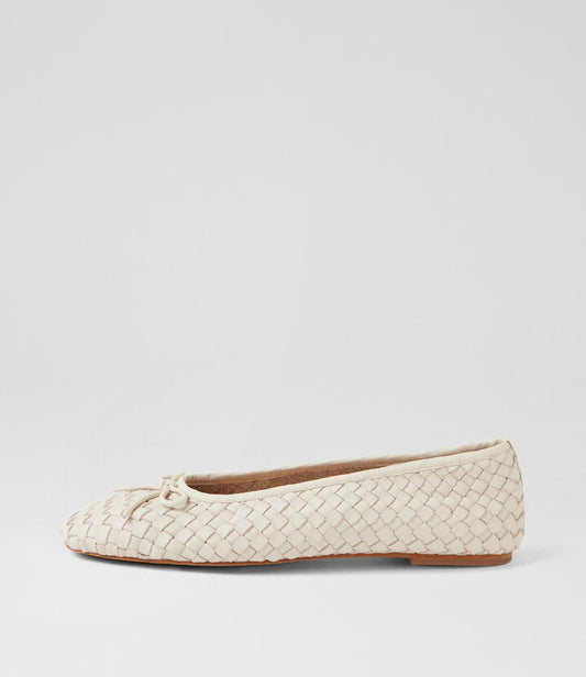 Image of Shoes. Productname: Mico Cream Leather Ballet Flats in Cream colour by brand - MIDAS