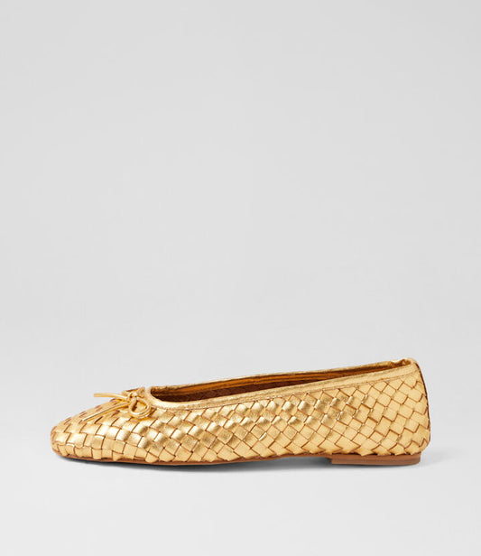 Image of Shoes. Productname: Mico Gold Leather Ballet Flats in Gold colour by brand - MIDAS