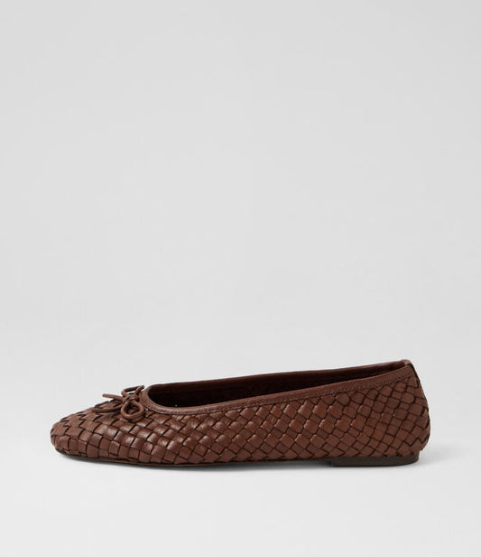 Image of Shoes. Productname: Mico Dark Brown Leather Ballet Flats in Dk Brown colour by brand - MIDAS