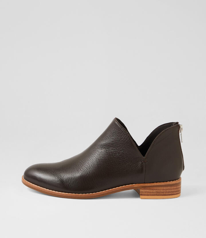 Image of Boots. Productname: Nadio Choc Leather Ankle Boots in Choc colour by brand - MIDAS