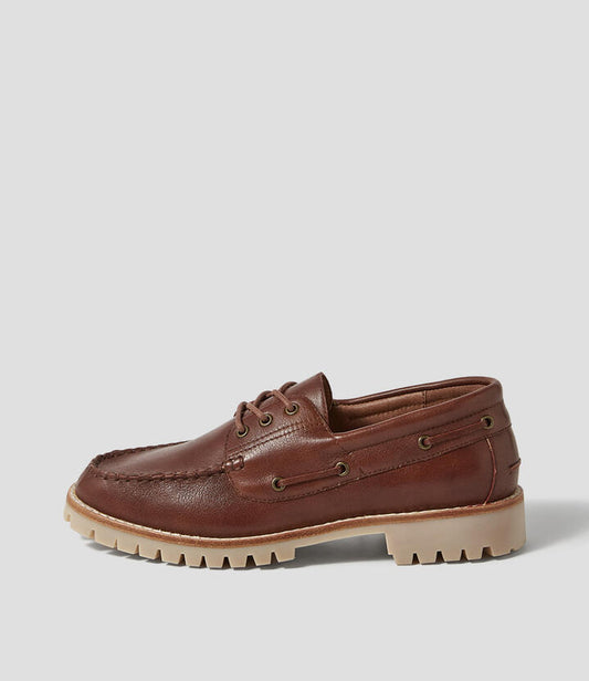 Image of Shoes. Productname: Jinny Walnut Leather Boat Shoes in Walnut colour by brand - MOLLINI