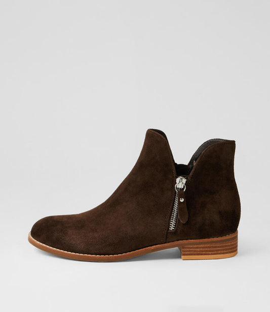 Image of Boots. Productname: Neeva Choc Suede Ankle Boots in Choc colour by brand - MIDAS