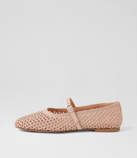 Image of Shoes. Productname: Nashis Dark Nude Knit Leather Flat Shoes in Dk Nude colour by brand - MIDAS