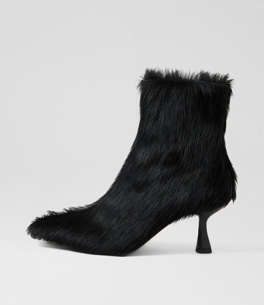 Image of Boots. Productname: Luciole Black Long Pony Ankle Boots in Black Long colour by brand - MOLLINI