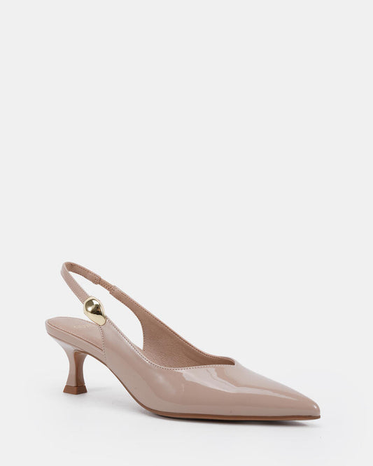 Image of Shoes. Productname: Ionize: Neutral Patent - Women's Court - Low Heel in Neutral Patent colour by brand - Novo