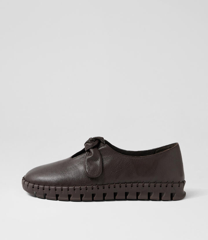 Image of Shoes. Productname: Kobas Choc Leather Flat Shoes in Choc-Choc Sole colour by brand - MIDAS