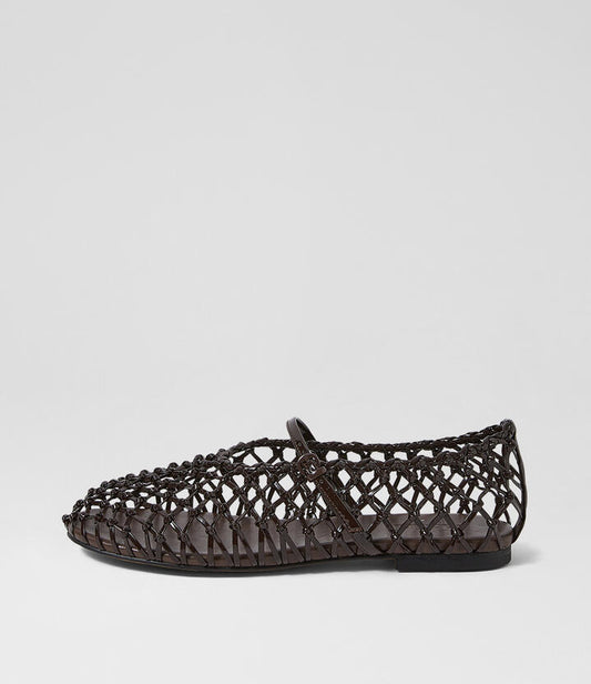 Image of Shoes. Productname: Agin Choc Patent Ballet Flats in Choc colour by brand - MOLLINI