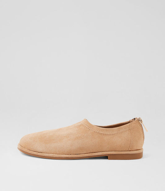 Image of Shoes. Productname: Racket Latte Stretch Microsuede Flat Shoes in Latte colour by brand - MIDAS