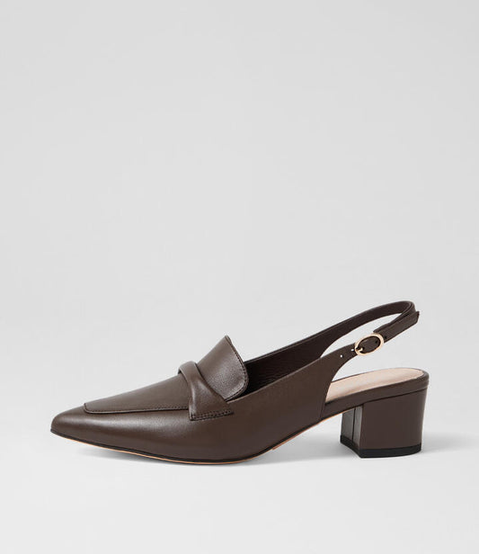 Image of Heels. Productname: Airo Choc Leather Heels in Choc colour by brand - MIDAS