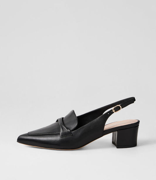 Image of Heels. Productname: Airo Black Leather Heels in Black colour by brand - MIDAS